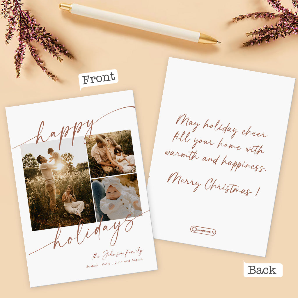 Custom Photos Names And Message Happy Holiday Card - Personalized Family Greeting Card