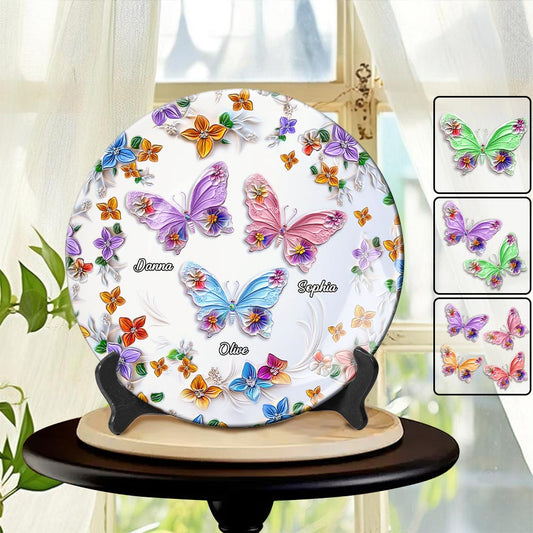 Bestie Floral Butterflies - Personalized Bestie Ceramic Round Plate