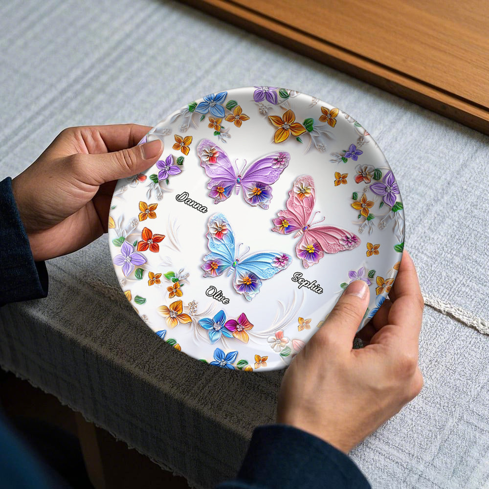 Bestie Floral Butterflies - Personalized Bestie Ceramic Round Plate
