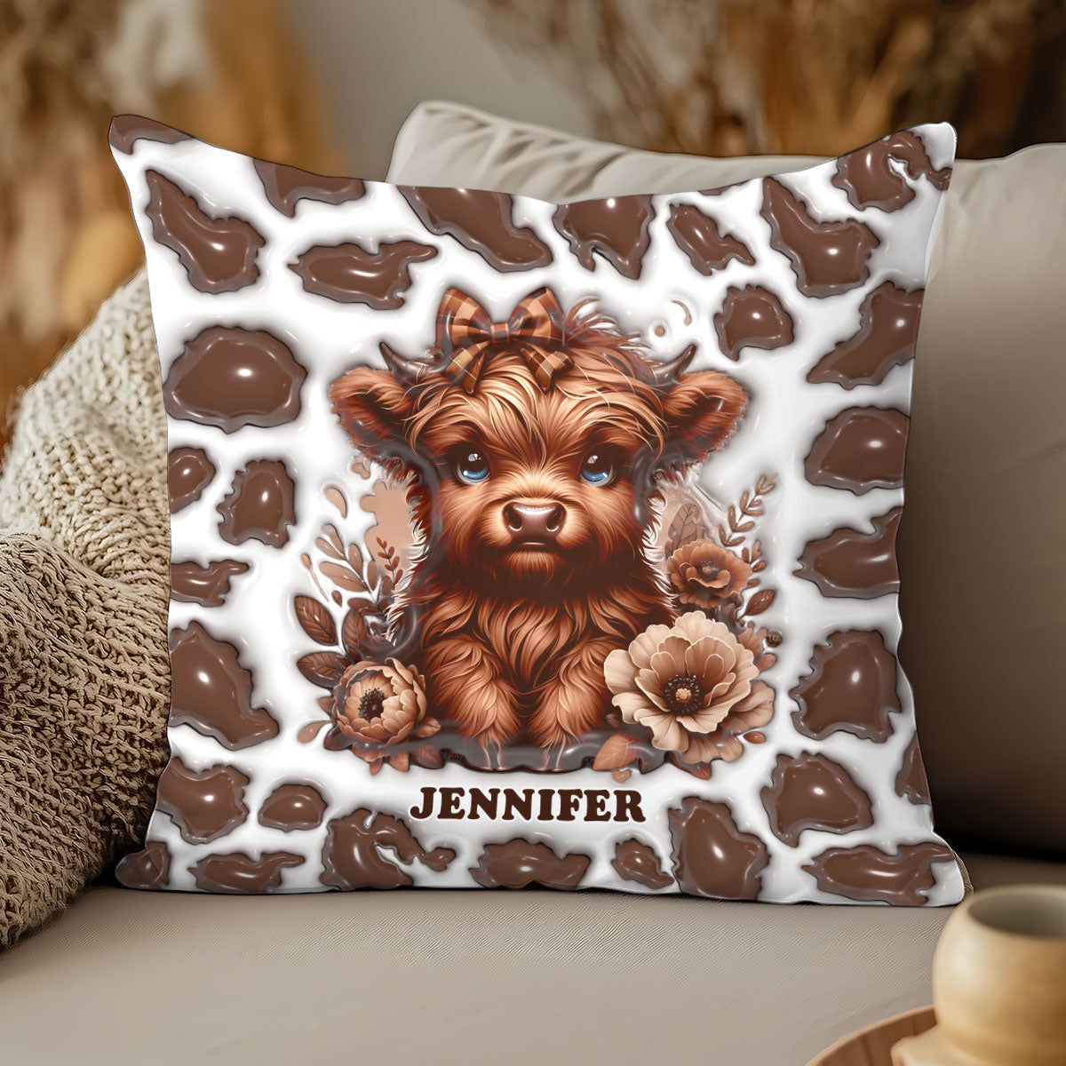 Beautiful Highland Cow - Personalized Throw Pillow