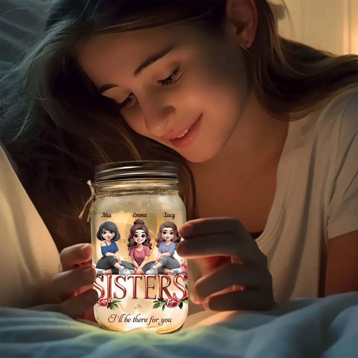 Sisters - Personalized Bestie Mason Jar Light