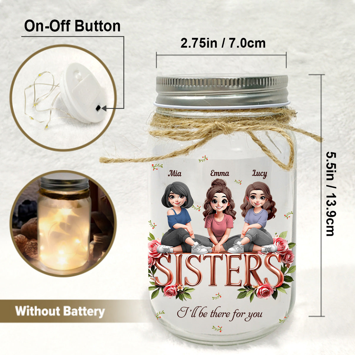 Sisters - Personalized Bestie Mason Jar Light