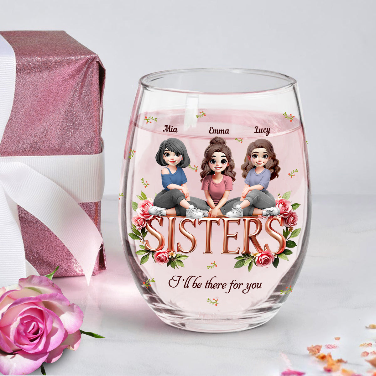 Sisters - Personalized Bestie All Over Wine Glass