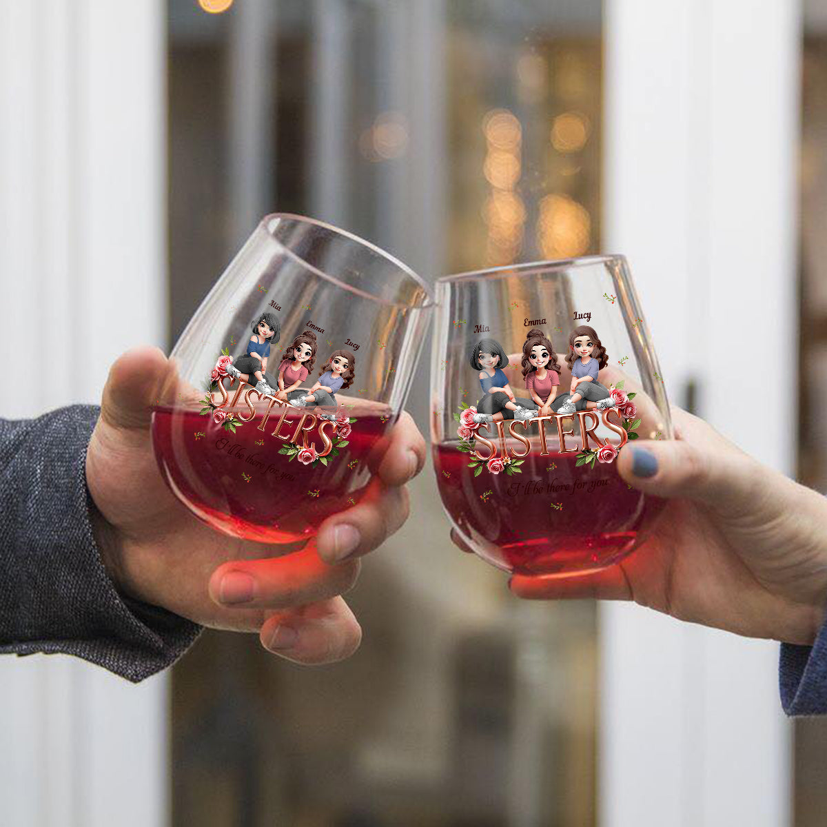 Sisters - Personalized Bestie All Over Wine Glass