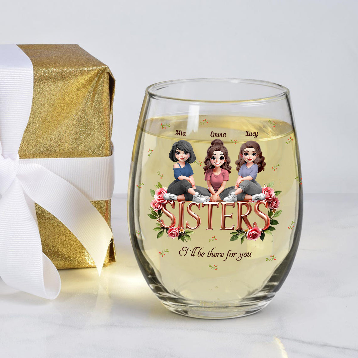 Sisters - Personalized Bestie All Over Wine Glass