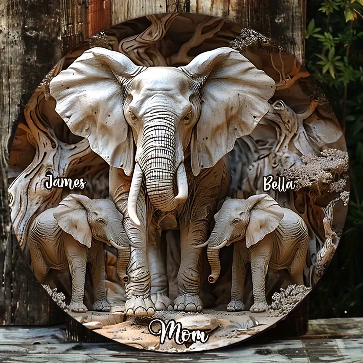 Mom & Kids Gift For Mom, Grandma,... - Personalized Elephant Round Shaped Stone