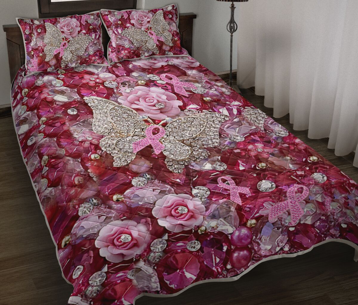 Quilt-Set „Pink Warrior“ mit Musterdruck zur Sensibilisierung für Brustkrebs 0622