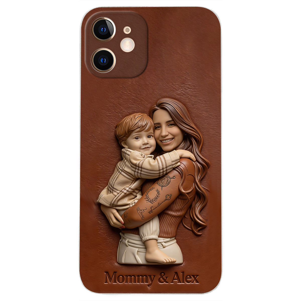 Étui de téléphone en cuir personnalisé avec photo pour maman ou grand-mère