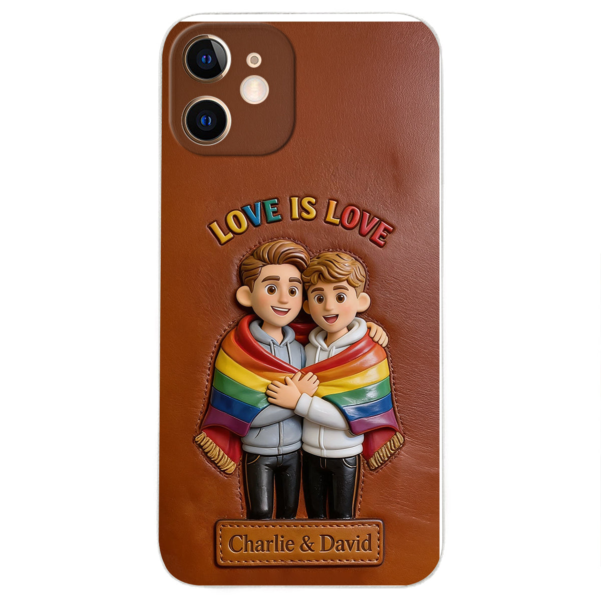 L'amour est l'amour - Coque de téléphone en cuir embossé 3D personnalisée LGBT