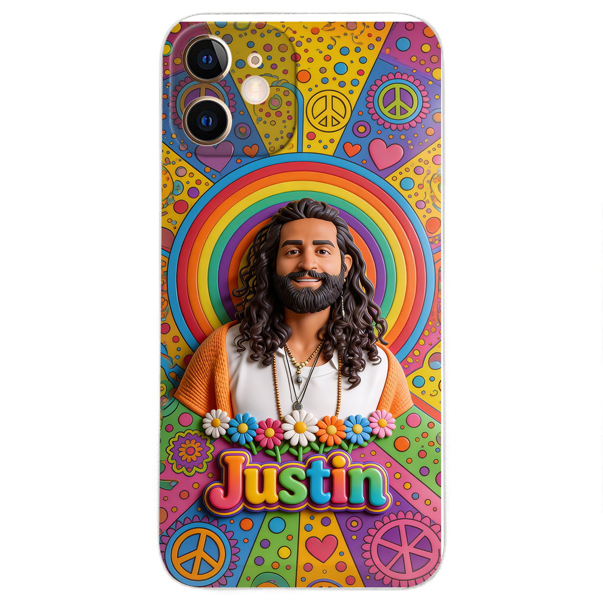 Hippie Theme, Custom From Any Image - Personalized Hippie 3D Embossed Leather Phone Case