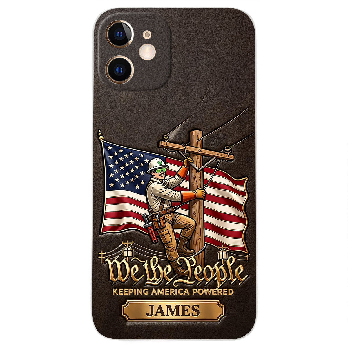 We The People - Personalized Lineman 3D Embossed Leather Phone Case
