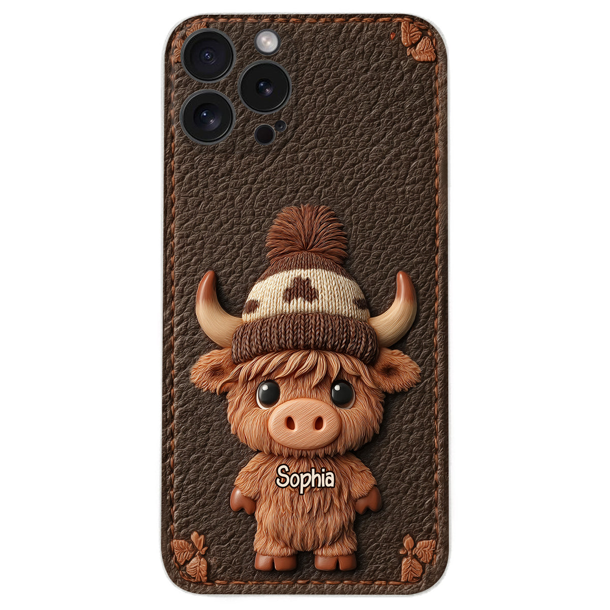 Love Highland Cows - Personalized Highland Cow Leather Phone Case