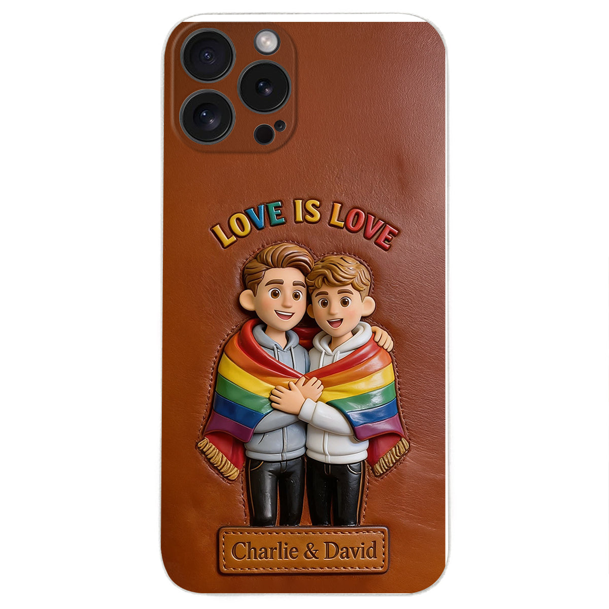 L'amour est l'amour - Coque de téléphone en cuir embossé 3D personnalisée LGBT