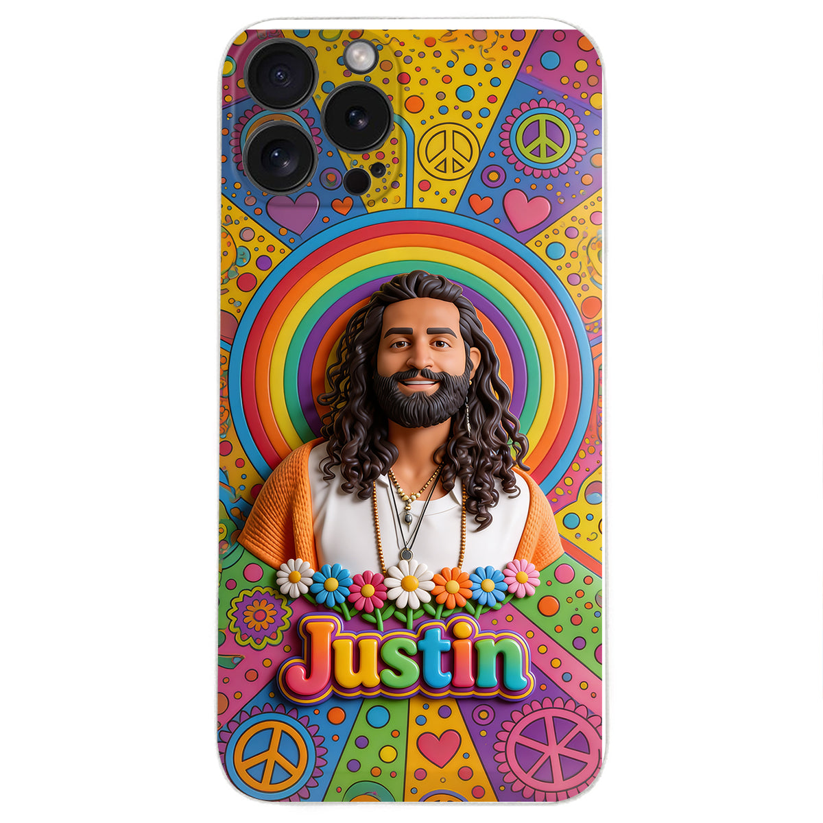 Hippie Theme, Custom From Any Image - Personalized Hippie 3D Embossed Leather Phone Case