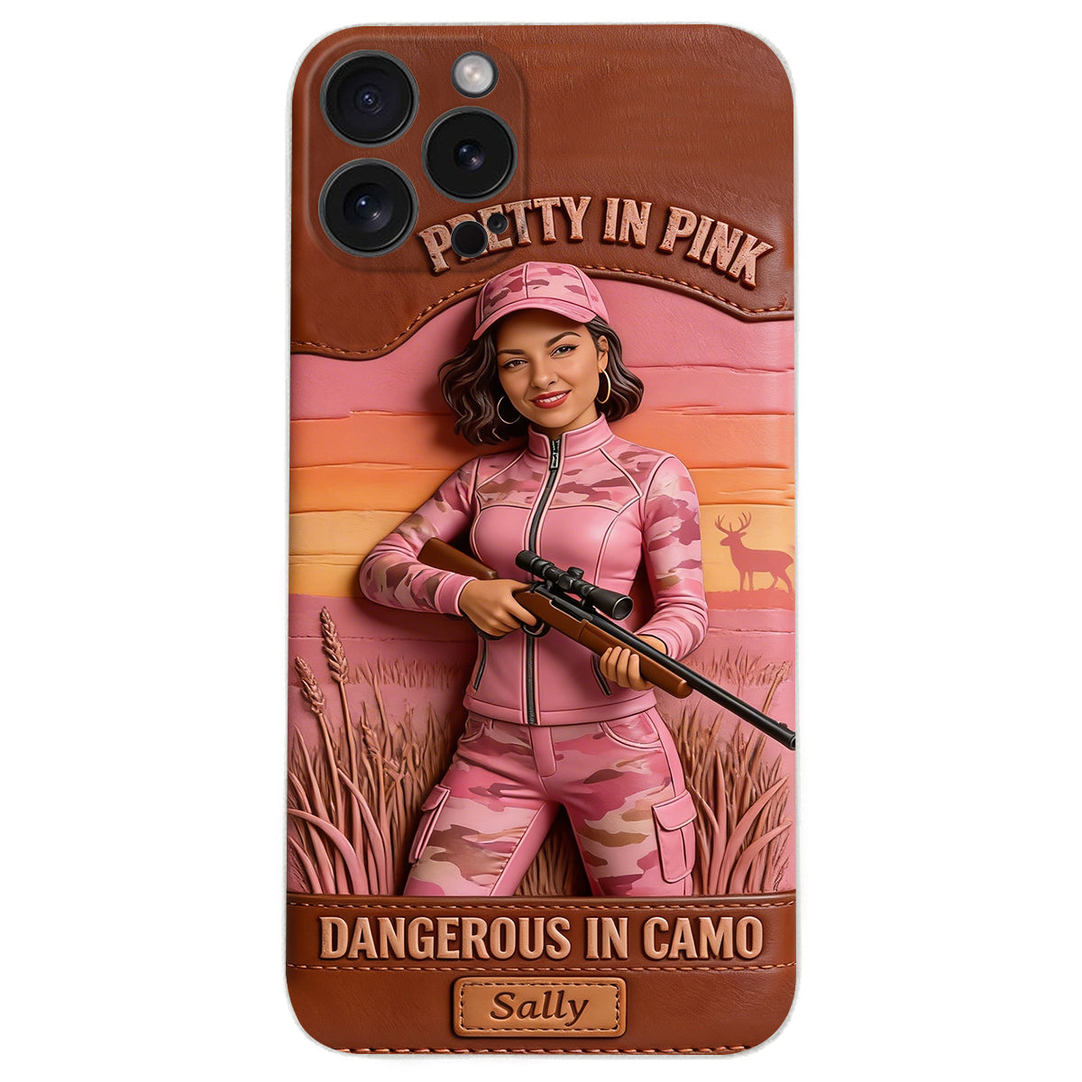 Étui de téléphone en cuir personnalisé avec n'importe quelle photo de chasse dangereuse en camouflage - Étui de téléphone de chasse en cuir personnalisé
