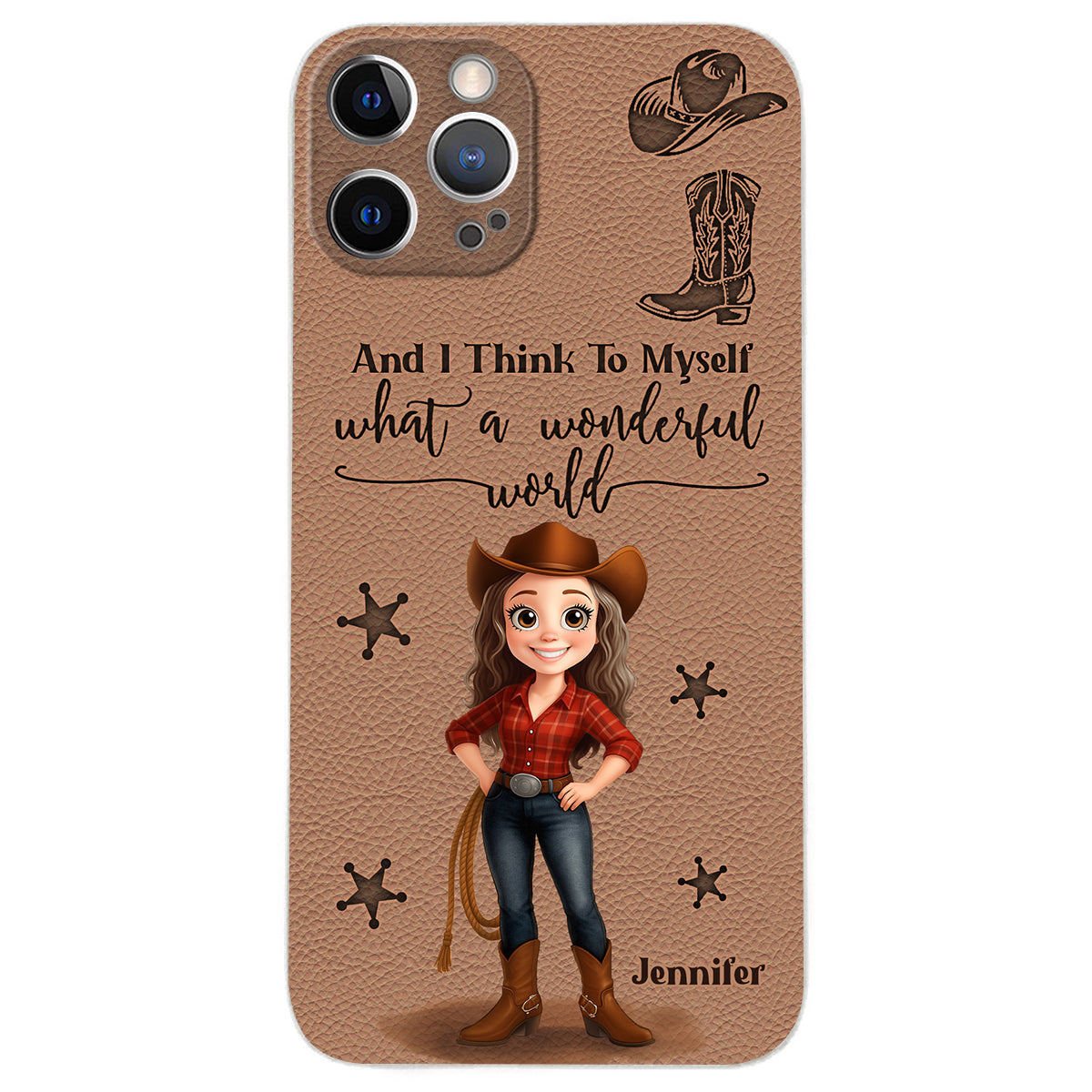 Cowgirl What A Wonderful World - Personalized Cowgirl Leather Phone Case
