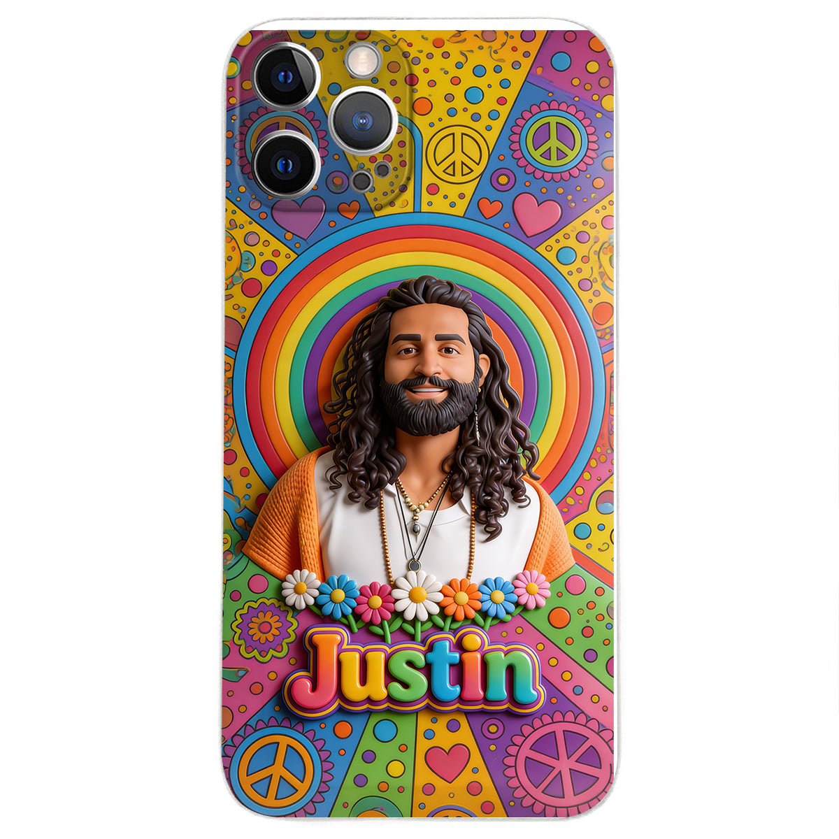 Hippie Theme, Custom From Any Image - Personalized Hippie 3D Embossed Leather Phone Case