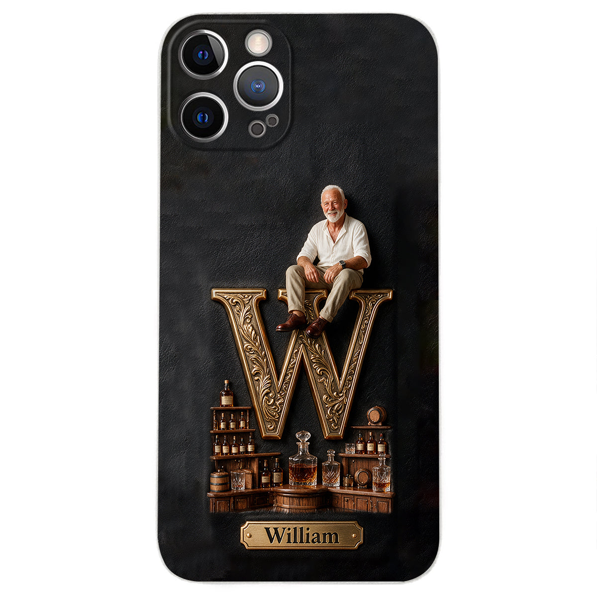 Alphabet Initial For Whiskey, Bourbon... Lovers - Personalized Whisky 3D Embossed Leather Phone Case
