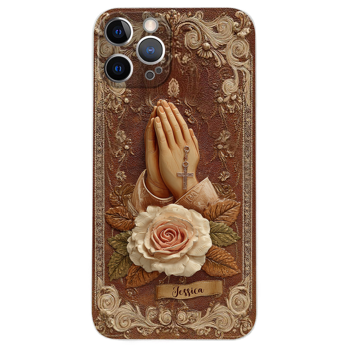 Praying Hands With Roses - Personalized Christian Leather Phone Case