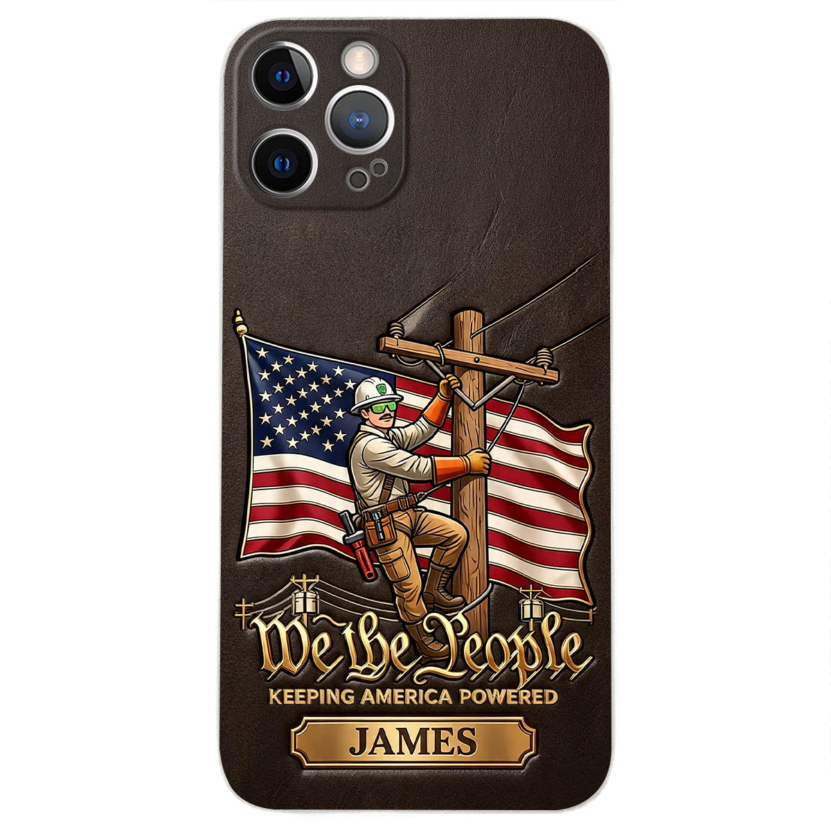 We The People - Personalized Lineman 3D Embossed Leather Phone Case