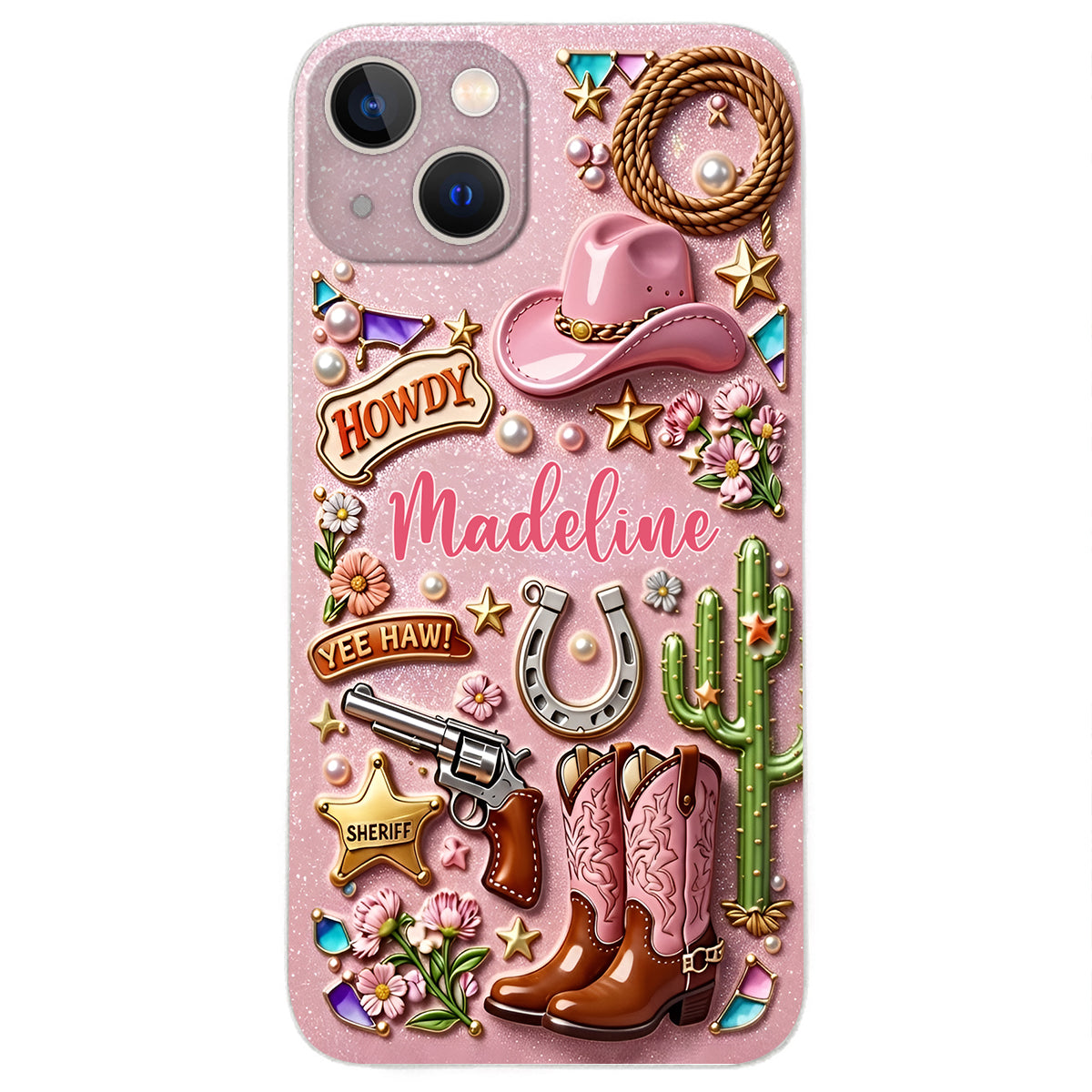 Cowgirl Gift, Whimsical Wild West Western - Personalized Cowgirl 3D Embossed Leather Phone Case