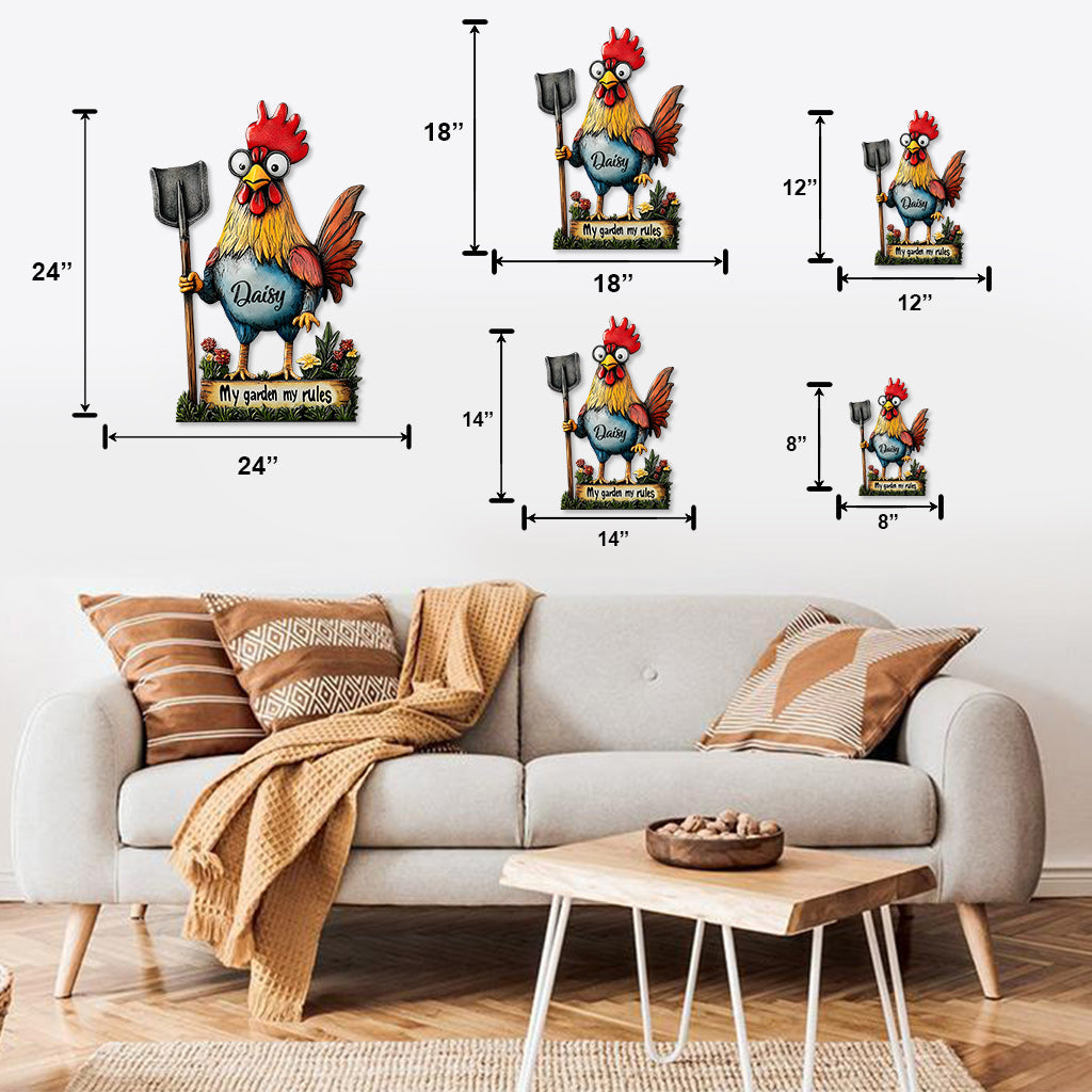 My Garden My Rules - Personalized Chicken Cut Metal Sign