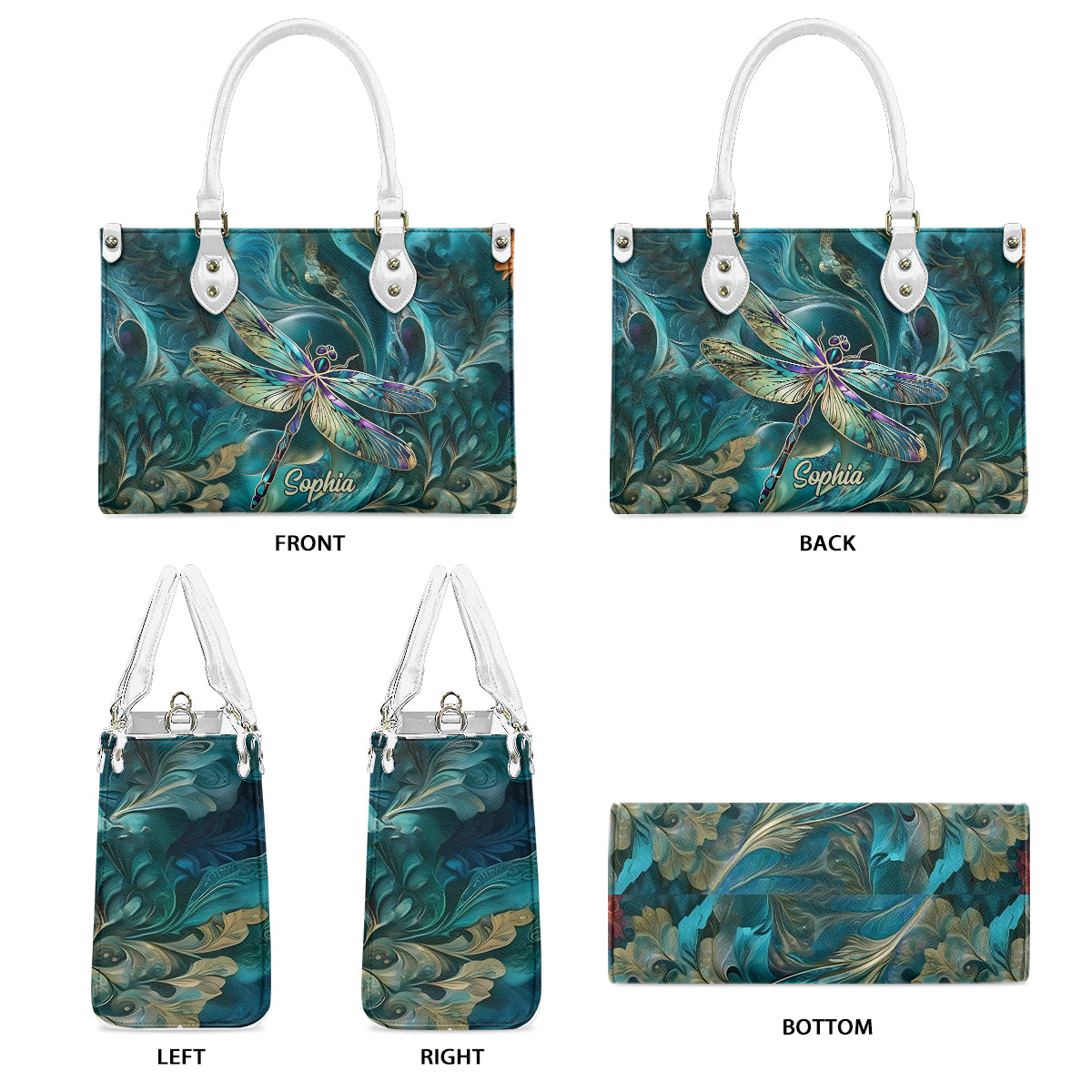 Magnifique libellule - Sac à main en cuir personnalisé avec motif libellule