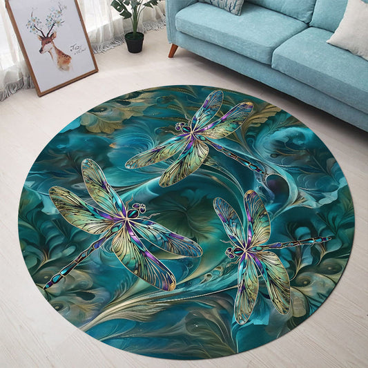 Dreamy Dragonfly - Personalized Dragonfly Round Rug