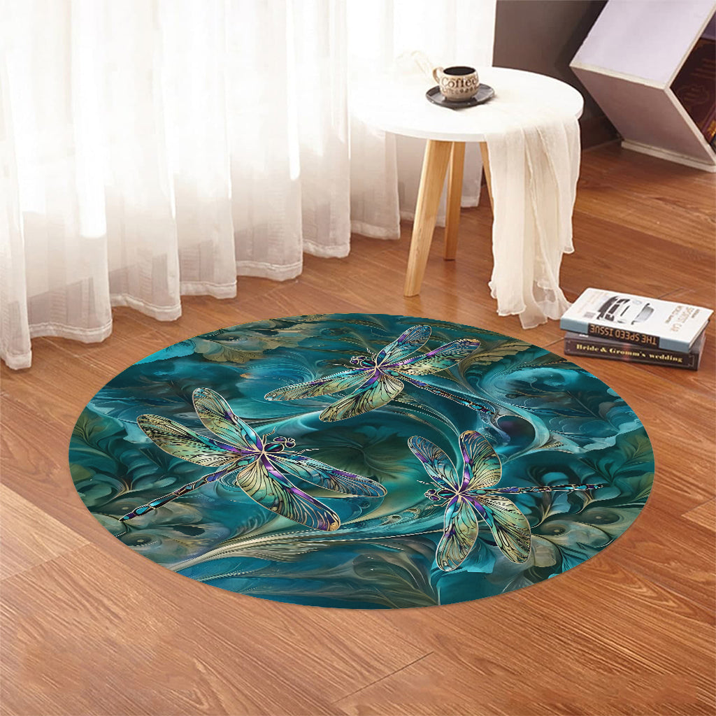 Dreamy Dragonfly - Personalized Dragonfly Round Rug