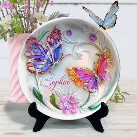 Stunning Butterfly - Personalized Butterfly Ceramic Round Plate