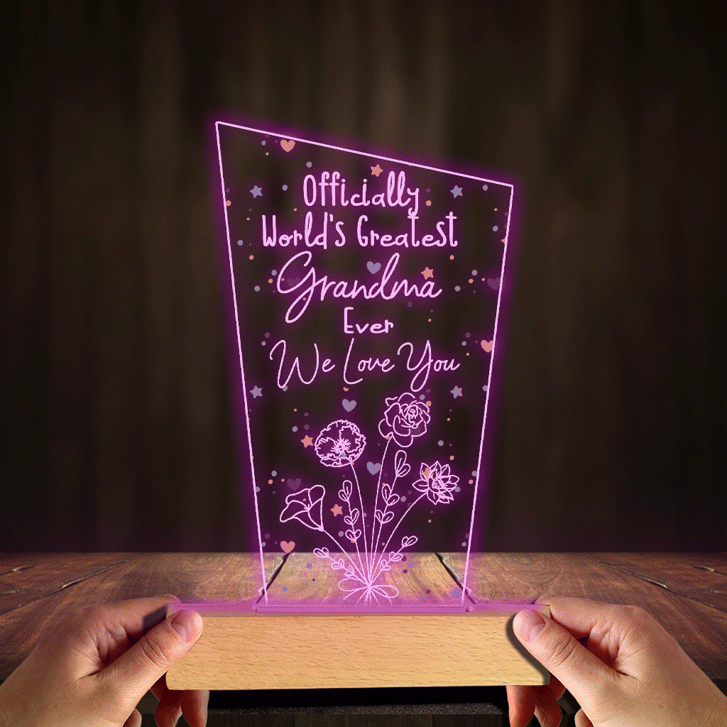 Officially World's Greatest Mom Ever - Gift for mom, grandpa, husband, wife, grandma, dad - Personalized Shaped Plaque Light Base
