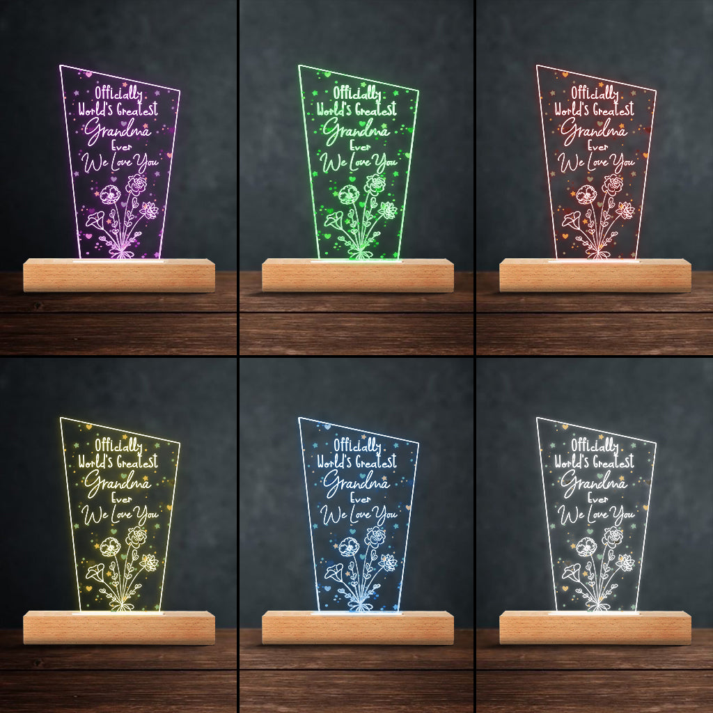 Officially World's Greatest Mom Ever - Gift for mom, grandpa, husband, wife, grandma, dad - Personalized Shaped Plaque Light Base