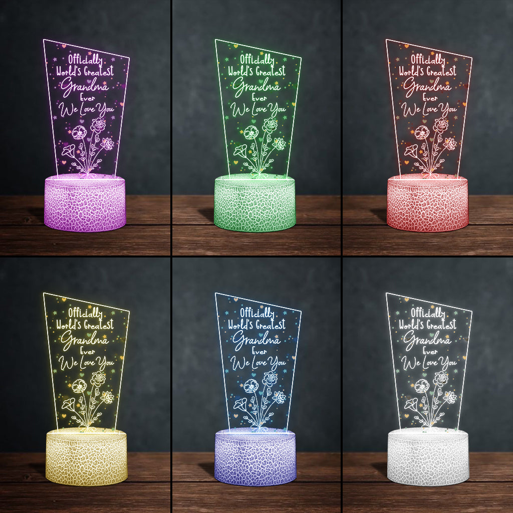 Officially World's Greatest Mom Ever - Gift for mom, grandpa, husband, wife, grandma, dad - Personalized Shaped Plaque Light Base