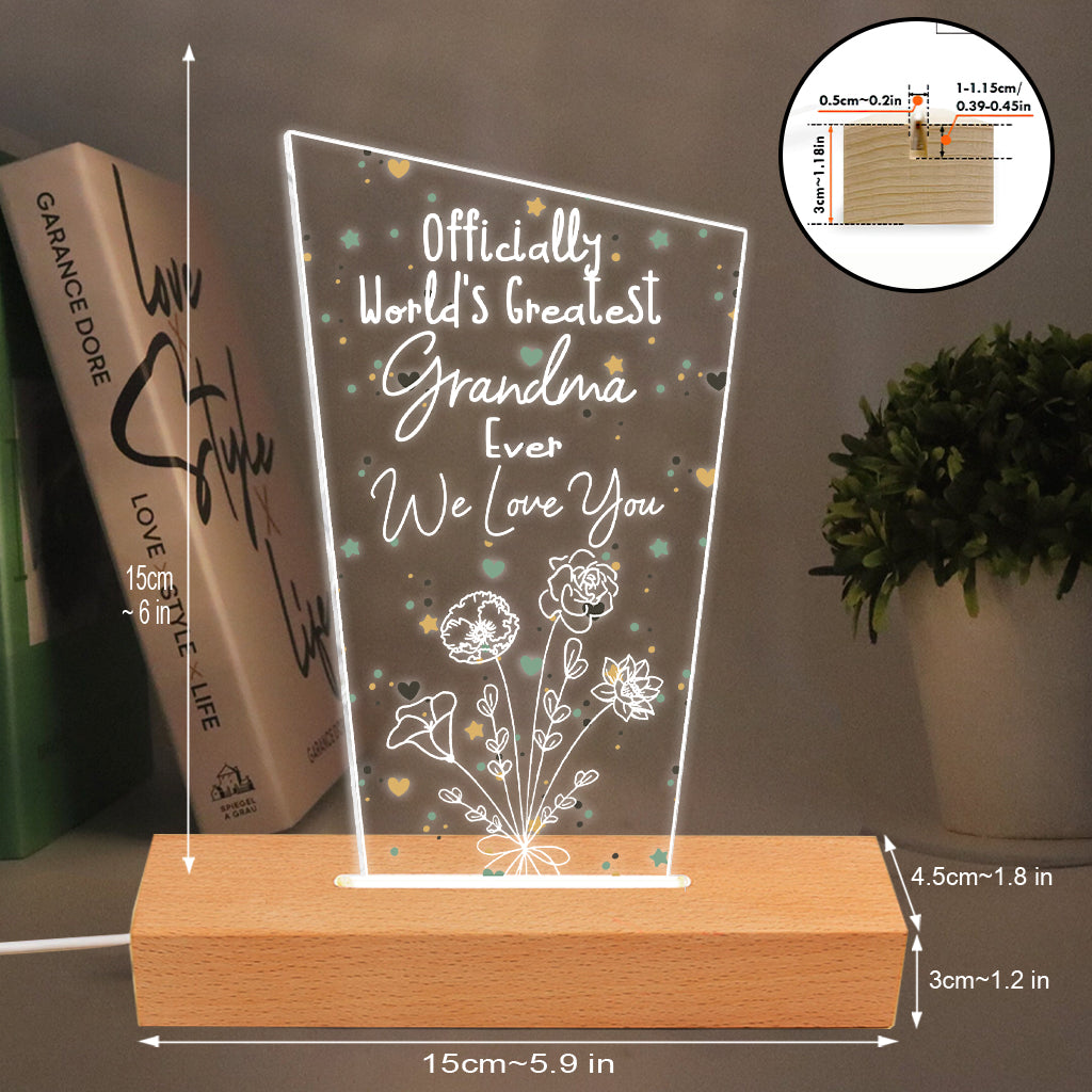 Officially World's Greatest Mom Ever - Gift for mom, grandpa, husband, wife, grandma, dad - Personalized Shaped Plaque Light Base