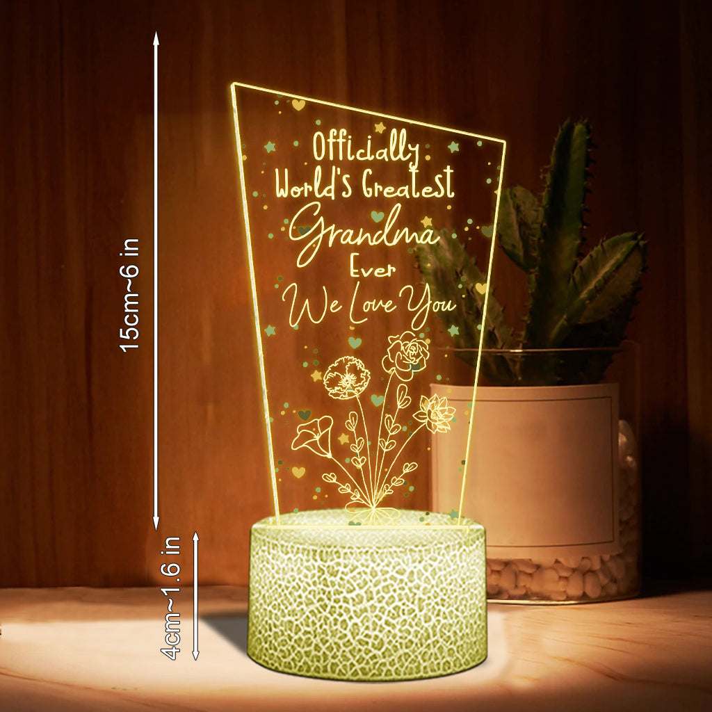 Officially World's Greatest Mom Ever - Gift for mom, grandpa, husband, wife, grandma, dad - Personalized Shaped Plaque Light Base