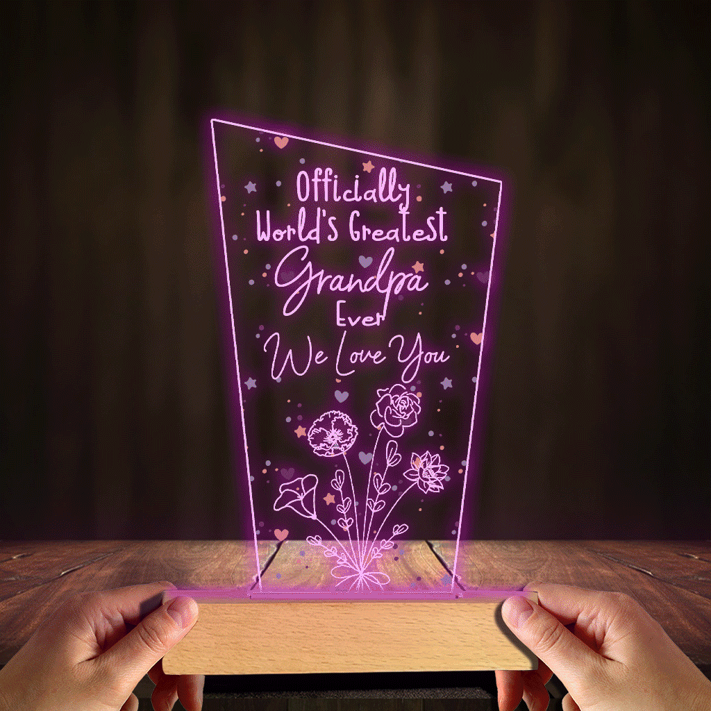 Officially World's Greatest Mom Ever - Gift for mom, grandpa, husband, wife, grandma, dad - Personalized Shaped Plaque Light Base