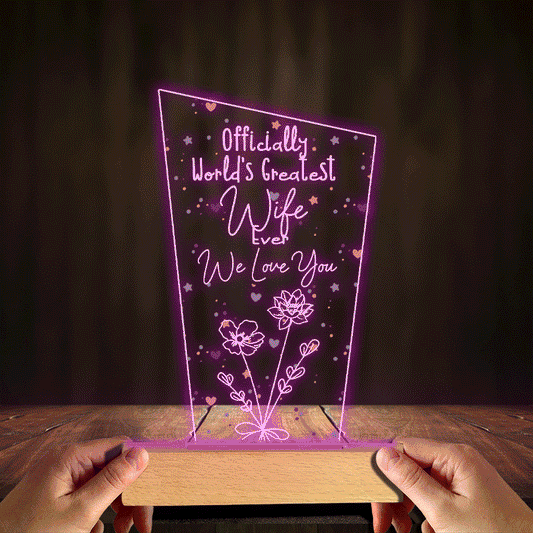 Officially World's Greatest Mom Ever - Gift for mom, grandpa, husband, wife, grandma, dad - Personalized Shaped Plaque Light Base