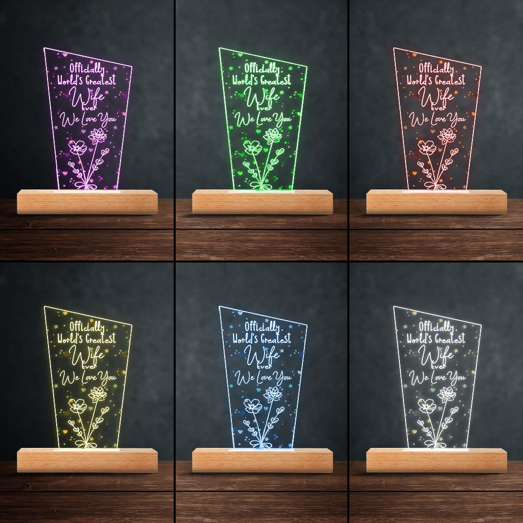 Officially World's Greatest Mom Ever - Gift for mom, grandpa, husband, wife, grandma, dad - Personalized Shaped Plaque Light Base