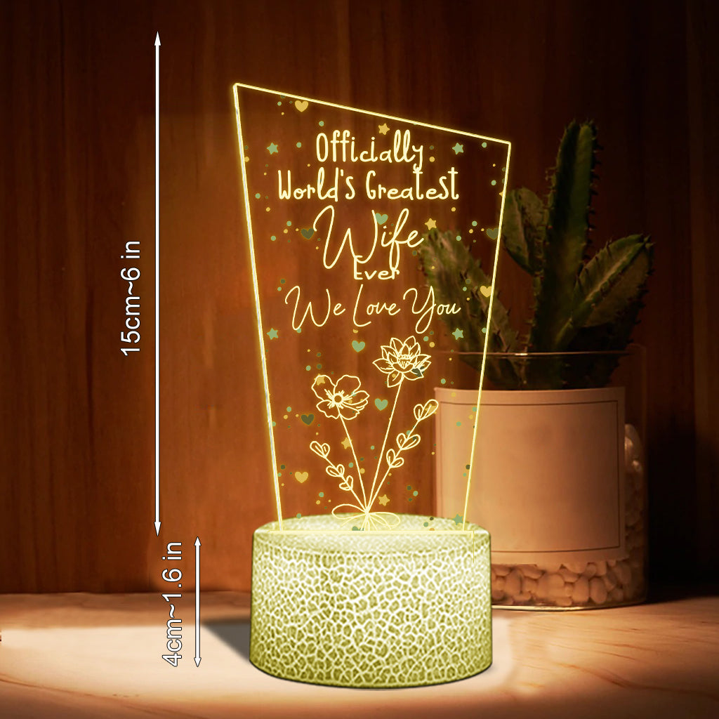 Officially World's Greatest Mom Ever - Gift for mom, grandpa, husband, wife, grandma, dad - Personalized Shaped Plaque Light Base