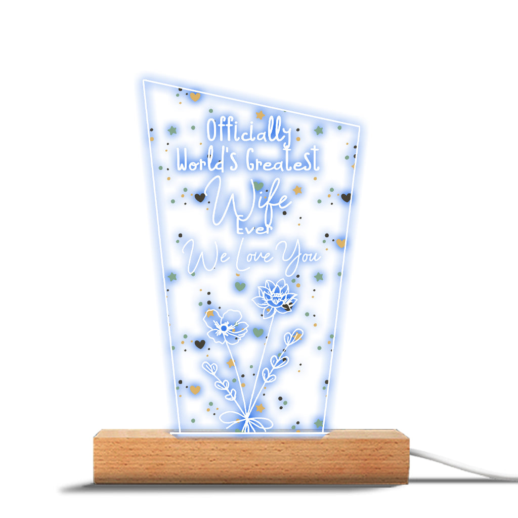 Officially World's Greatest Mom Ever - Gift for mom, grandpa, husband, wife, grandma, dad - Personalized Shaped Plaque Light Base