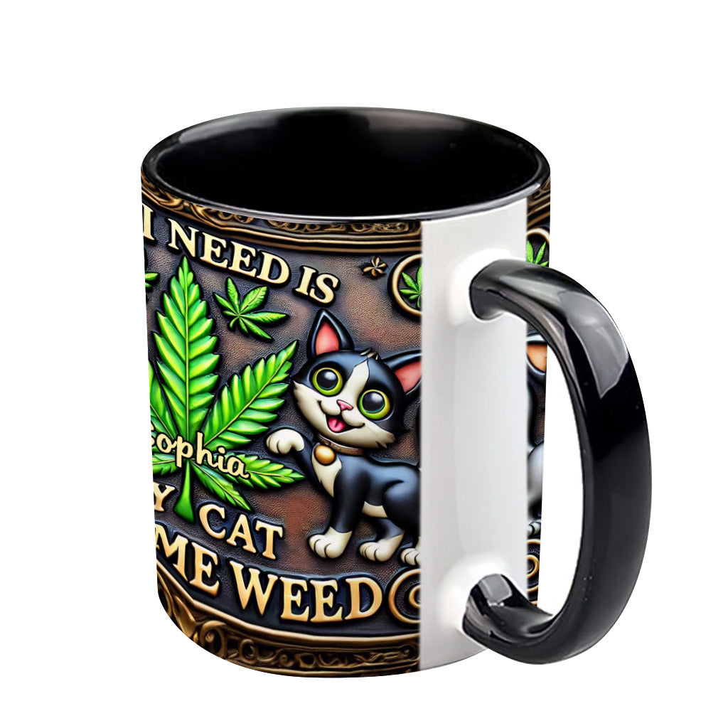 Tout ce dont j'ai besoin, c'est de mon chat et d'un peu d'herbe - Mug personnalisé avec une touche d'herbe