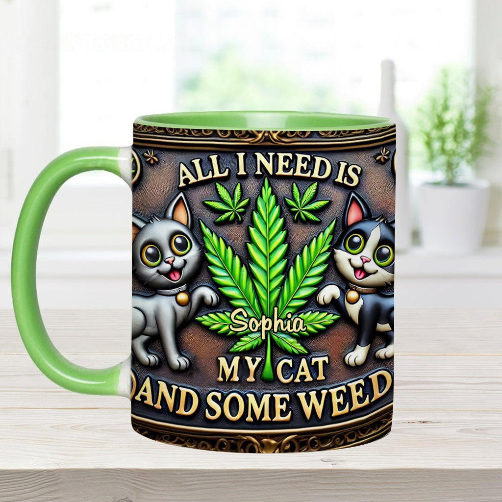 Tout ce dont j'ai besoin, c'est de mon chat et d'un peu d'herbe - Mug personnalisé avec une touche d'herbe
