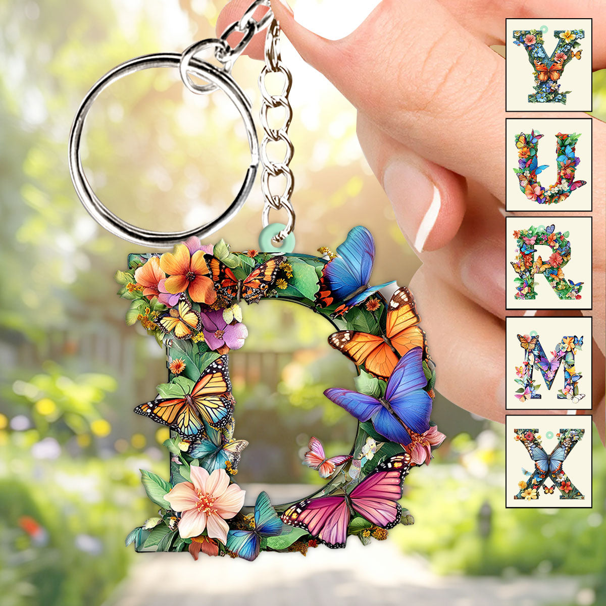 Flowers And Butterflies Letter - Personalized Gardening Keychain