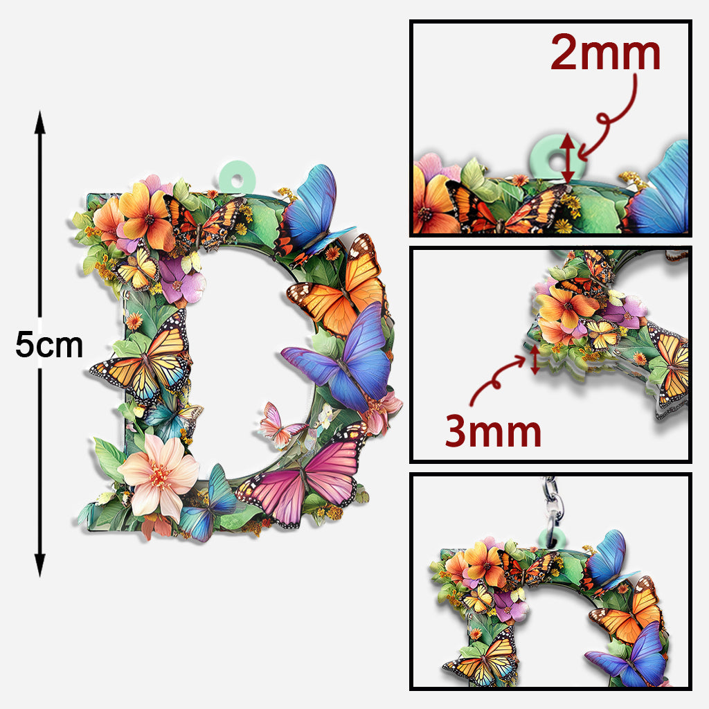Flowers And Butterflies Letter - Personalized Gardening Keychain