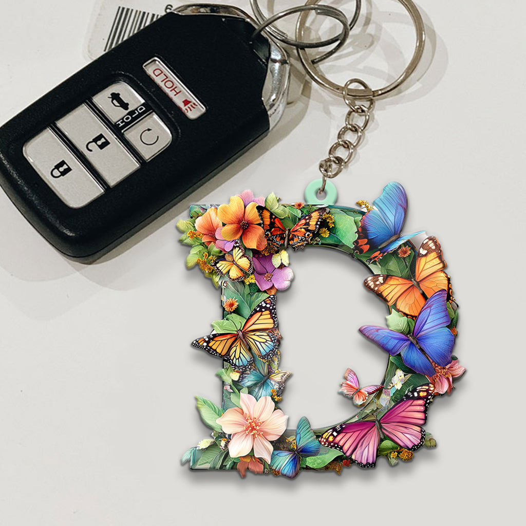 Flowers And Butterflies Letter - Personalized Gardening Keychain