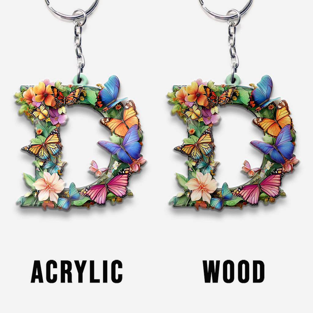 Flowers And Butterflies Letter - Personalized Gardening Keychain