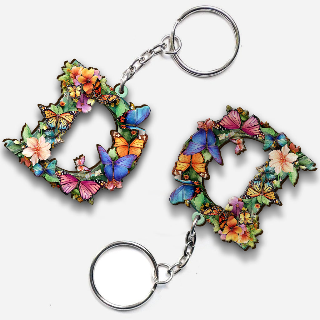 Flowers And Butterflies Letter - Personalized Gardening Keychain