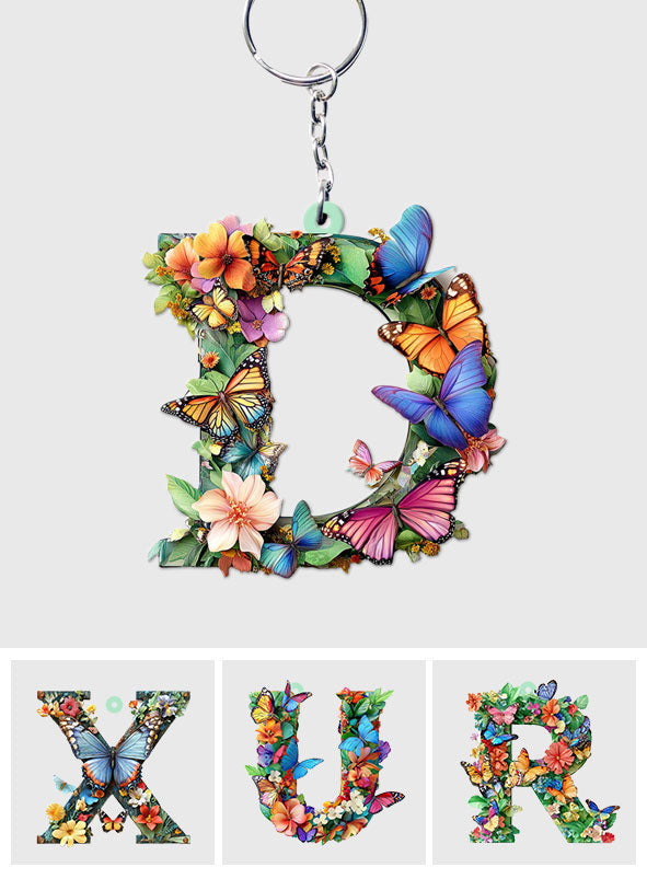 Flowers And Butterflies Letter - Personalized Gardening Keychain