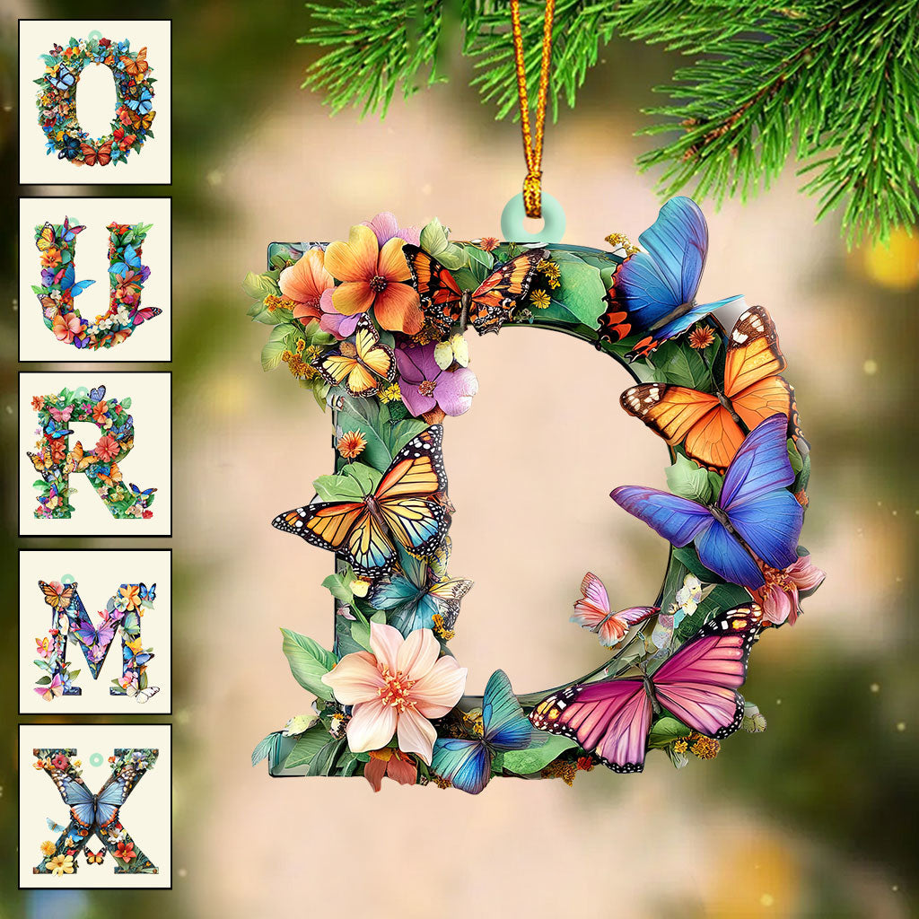 Flowers And Butterflies Letter - Personalized Butterfly Ornament