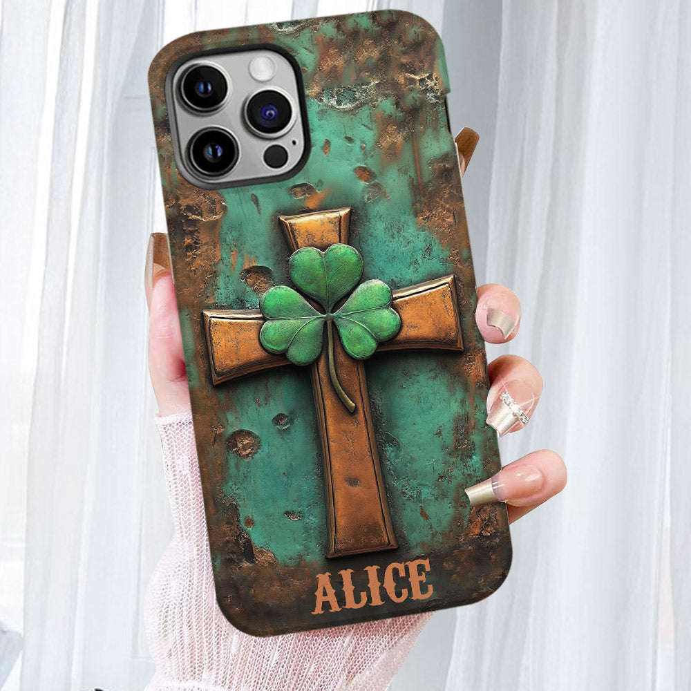 Coque de téléphone vintage avec croix irlandaise et impression intégrale personnalisée pour la Saint-Patrick